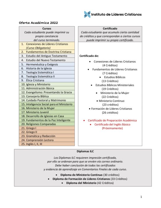 Clases Bíblicas Gratuitas al Instituto de Líderes Cristianos